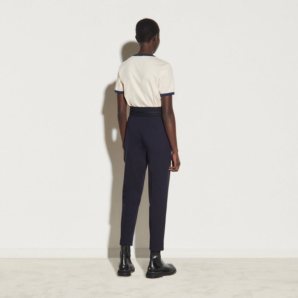 NWT SANDRO Straight-Leg Trousers Size 2 Navy Blue - Picture 2 of 9